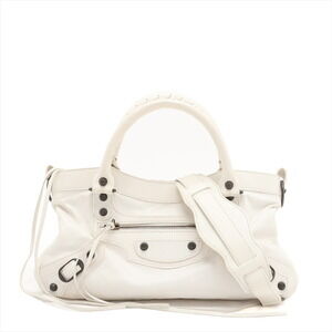 Balenciaga The First Leather Handbag White Mirror